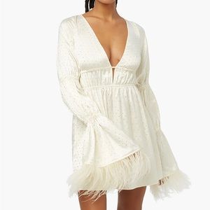 NWT WeWoreWhat TIERED FEATHER SLEEVE SATIN CHARMEUSE RHINESTONE MINI DRESS